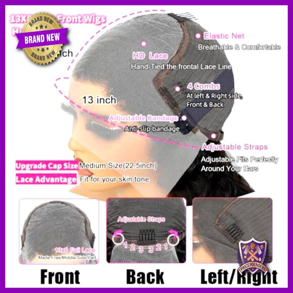 26 Inch Deep Wave Lace Front Wig Human Hair 200% Density Pre Plucked main image 3